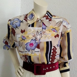 80s floral blouse button up shirt multicolor blouse floral blouse colorful blouse spring blouse elegant statement blouse cottagecore blouse
