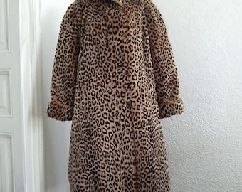 80s animal print coat falll winter coat elegant swing soft sleek  leopard faux fur swing coat glamorous coat two-sides jacket bell sleeve