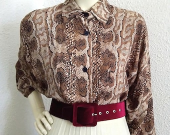 80s animal print blouse dolman sleeve viscose blouse button up shirt french blouse batwing blouse leopard print blouse spring blouse