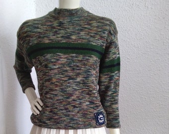 90s Wool Sweater Marled Jumper Green 