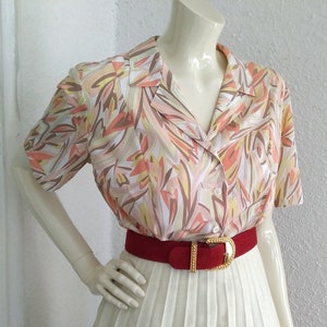 80er Jahre SOMMERMANN Pastellbluse 42 größe geblümte Bluse zarte Printbluse blass orange oben gekerbter Kragen V-Ausschnitt Bluse elegante Sommerbluse
