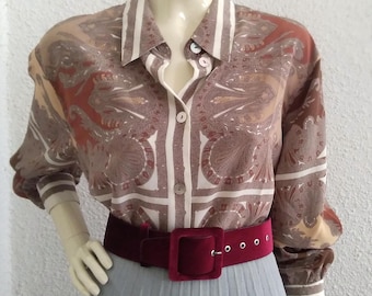 Blouse met barokprint uit de jaren 80 met knoopjes shirt 48 EU-maat panel blouse paisley blouse lenteblouse elegante statement blouse pastelblouse