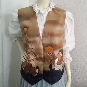 80s novelty vest pure silk vest clowns vest funny vest buttonless spring summer vest circus scene vest unisex vest pop-art vest