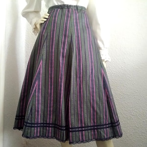 80s folk skirt austrian tyrolean skirt summer prairie skirt striped skirt A-line cotton skirt lace trim skirt oktoberfest peasant skirt