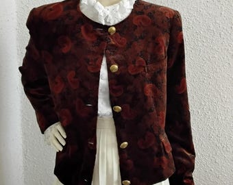 Blazer en velours marron cachemire des années 80, élégante veste courte en velours côtelé, haut en velours fleuri pour le printemps