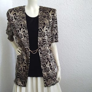 80s shiny blouse evening blouse sparkle shiny blouse golden black blouse party blouse ribbed blouse glitter blouse chain closure blouse