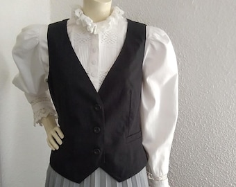 90s BETTY BARCLAY dark grey classic vest spring elegant vest preppy college vest secretary office vest V-neck minimal button vest 40 US size