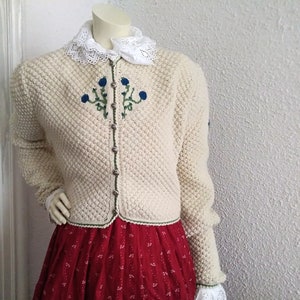 Vintage Trachten Folk Cardigan with Puffed Sleeves Hedgehog Sweater Forest Green Austrian Knit Cardigan Austrian Tyrolean Wool Jacket