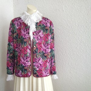 80s quilted blazer cropped multicolor blazer floral quilted blazer botanical blazer golden buttons colorful popart blazer spring quilted top