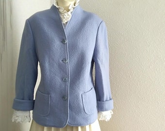 GLASER austrian tyrolean blazer wool spring jacket delicate pastel jacket 40 size elegant pale blue jacket boiled wool trachten folk blazer