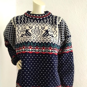 90s DALE OF Norway norwegian wool sweater XXL size folk icelandic sweater snowflake reindeer sweater winter scandinawian Fair Isle jumper