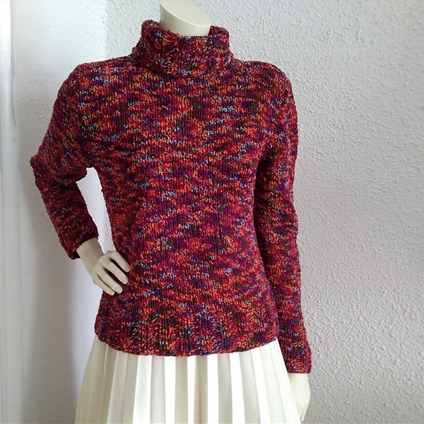 90s Handknitted Winter Sweater| Vintage Wool blend Multicolored Sweater| Women's Scandi style Christmas knit
