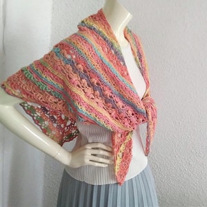 70s crochet lace shawl bolero wrapped shawl spring lace shawl rainbow shawl pastel multicolor shawl handknitted colorful shawl scarf