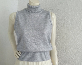 90s disco blouse C&A lurex shiny blouse sleeveless sparkle blouse turtleneck minimalist glitter blouse basic simple party blouse S size