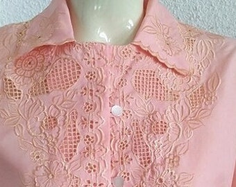 Jaren 80 opengewerkte kanten blouse broderie pastel blouse bloemen borduurblouse pofmouwen romantische blouse vrouwelijke cottagecore blouse
