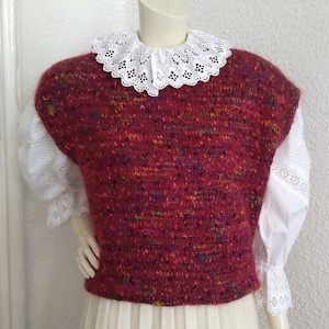 Jaren 80 pop-art vest handgebreid boxy vest mohair bordeauxrood vest pluizig gebreid vest ronde hals olorful confetti vest glanzend lurex vest glitter top