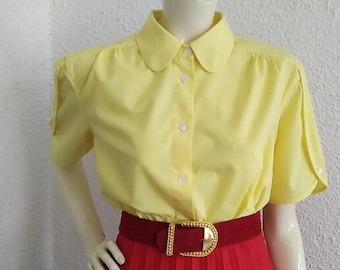 80s Polka Dots Blouse Dolman Sleeve Elegant Summer Blouse Button 