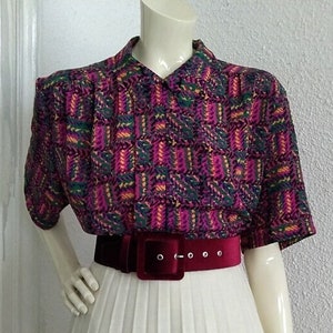 80s summer blouse pop-art blouse colorful vacation shirt abstract geometric print blouse multicolor blouse statement blouse button up shirt