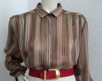 Anni '70 fa camicetta a righe anni '40-'50 camicia retrò colorata camicetta di tendenza camicetta femminile romantica taglia 46 camicetta elegante velata chic primaverile