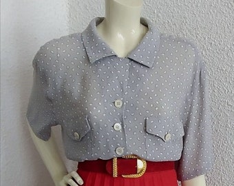 Vintage 90er Jahre BASLER Bluse aus Viskose, Kerbkragen, semi-transparent