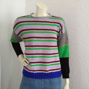 70s retro colorful sweater handknitted color block sweater lurex shiny sweater striped multicolor sweater pop-art embellished jumper