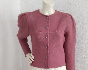 80s folk cardigan puffy sleeve edwardian victorian style cardigan minimalist dusted pink cardigan austrian cardigan wool/acryl basic sweater