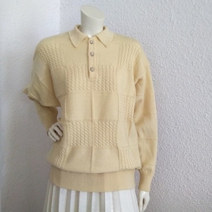 80er Jahre Wolle Herren Pullover Polo Herren Pullover Sweatshirt Kragen pastellgelb Pullover MARTZ 52 Größe Pullover Frühling Herren Pullover Zopfmuster Pullover