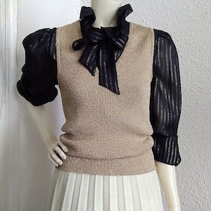 Jaren &#39;70 retro lurex vest gouden disco vest geribbeld glanzend vest rekbaar gouden vest avond glanzend vest V-hals cocktail metallic lurex vest 42 maat