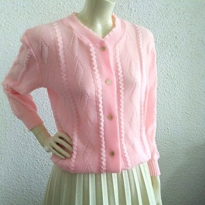 60s neon cardigan spring pink cardigan retro lace cardigan summer sweater romantic feminine cardigan cable knit style buttoned sweater