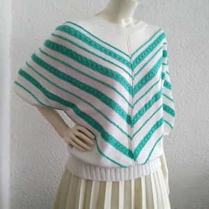70s handknitted sweater summer sweater striped bicolor sweater spring pop-art retro sweater V-shape dolman sleeve 3/4 sleeve cotton /acryl