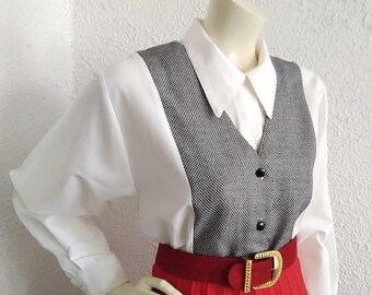 80s DEAD STOCK blouse fake vest and blouse elegant statement blouse 38/40 size blouse with striped vest viscose blouse