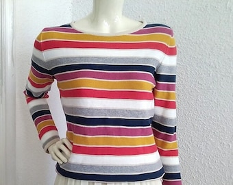 90er gestreifte Bluse Baumwollpullover Color Block Pullover bunter Frühlingspullover OTTO gestreifte Bluse gestrickt bunter Pullover OTTO