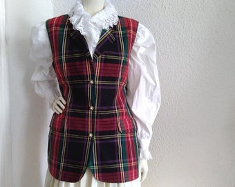 Gilet STEFANEL années 80 à carreaux rouge vert printemps gilet gilet preppy à carreaux tartan gilet long coloré gilet sur mesure