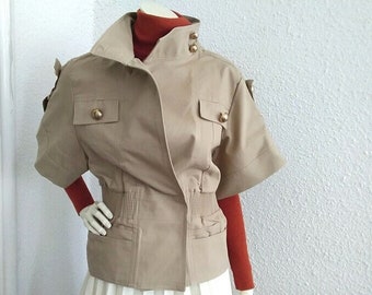 2000 does 70s PIERRE BALMAIN vest extravagant short sleeve jacket military style vest french designer top minimalist spring cotton jacket