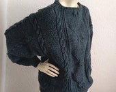 80s fisherman style sweater, handknitted wool pullover chunky cable knit sweater crew-neck winter pullover torsade warm sweater handmade top