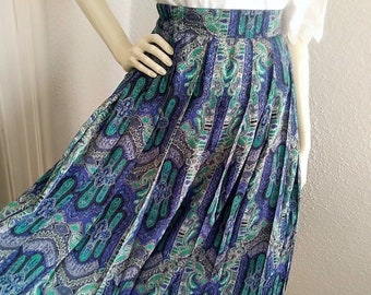 80s paisley skirt colorful skirt pleated summer skirt elegant jacquard skirt multicolor skirt popart extravagant skirt midi blue green skirt