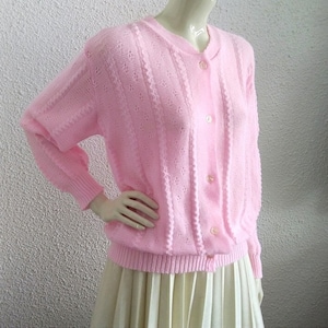 60s spring pink neon cardigan retro lace cardigan summer sweater romantic feminine cardigan cable knit style large sleeve buttoned sweater