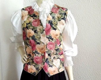 80er Jahre Blumen Weste Pop Art bunte Weste Frühlings weste pastell Viskose Gobelin Weste 38 Renaissance Blumen Weste bunt Weste