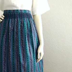 80s striped floral skirt summer bavarian trachten skirt gathered summer skirt probably cotton high waist green folk dirndl skirt blue skirt