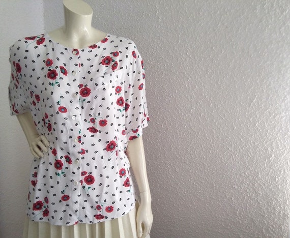 80s floral blouse poppy print blouse elegant mult… - image 5