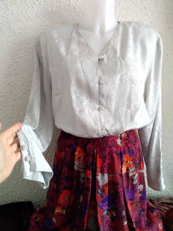 minimalist floral jacquard shirt 80s grey color f