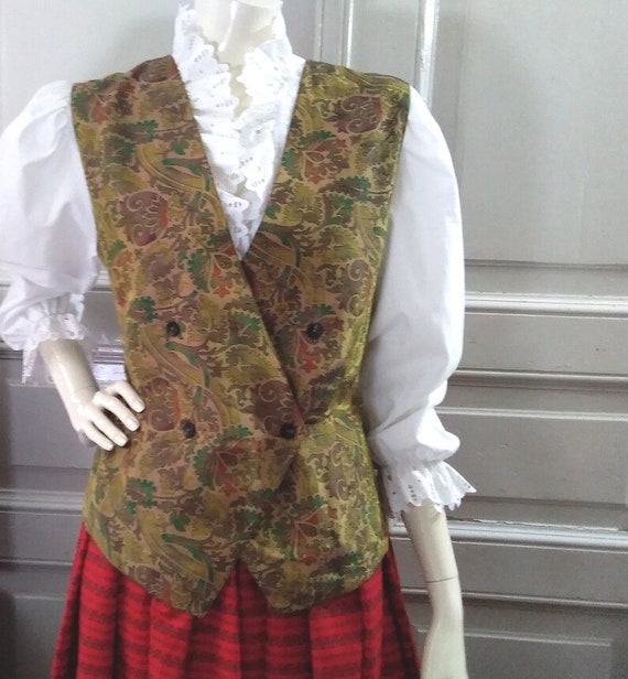 80s Tapestry Vest: Victorian Floral Jacquard Waistcoat (size 36/38