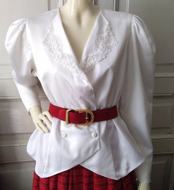 80s lace collar blouse elegant white blouse putty… - image 2