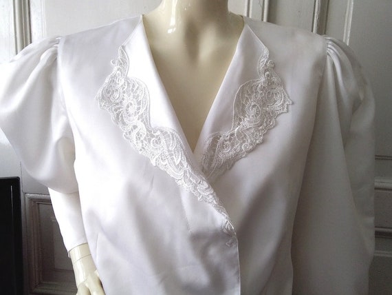 80s lace collar blouse elegant white blouse putty… - image 5