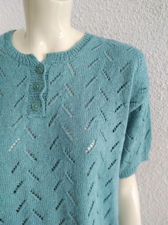 70s does 50s knitted pointelle blouse handknitted 