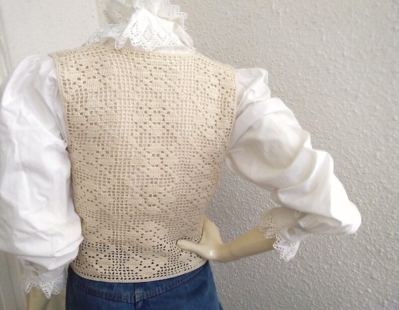 70s retro crochet vest boho lace floral vest summ… - image 3