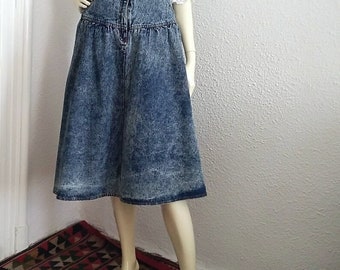 80s Acid Wash Skirt High Waist Spring Denim Skirt V-shape