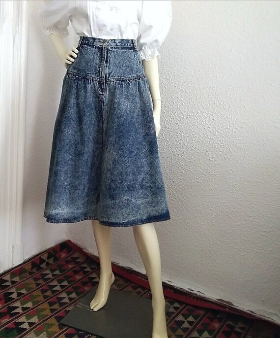 80s Acid Wash Skirt High Waist Spring Denim Skirt V-shape