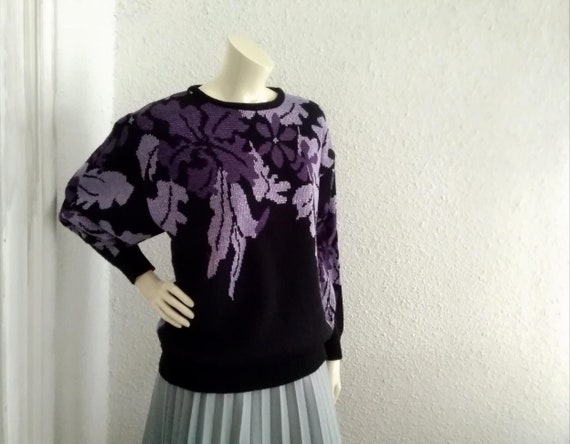 80er Jahre Gobelin Pullover Floral Pullover Lurex Pullover Lila