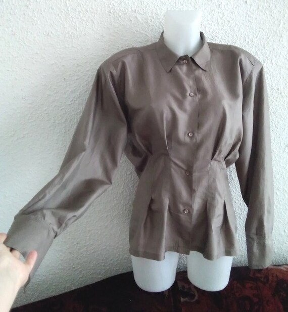 minimalist neutral pure silk shirt 80, simple basic s… - Gem